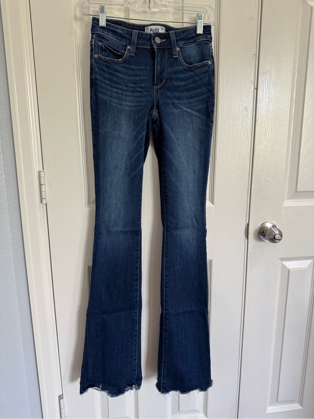 PAIGE Dark Blue Skyline Boot Jeans with Raw Hem